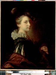 "Jonge actrice in theaterkostuum" Schilderij van Alexis Grimou, circa 1730, Hermitage Museum, Sint-Petersburg