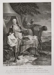 Generaal Washington, Ne Quid Detrimenti capiat Res publica, gegraveerd door Noël Le Mire, c. 1785
