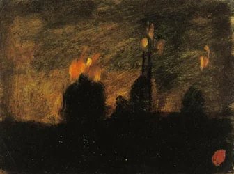 Nachtstemming met branden in St-Vast-là-haut nabij Valenciennes