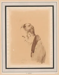 Halffiguurportret van een man in profiel naar rechts - zelfportret van de kunstenaar op hoge leeftijd