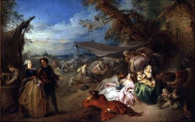 Troepen voor de taverne