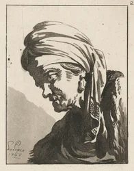 Hoofd van een gebogen oude vrouw