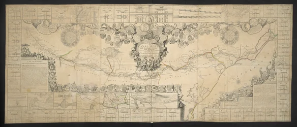 Kaart van het Canal de Languedoc, dat de Atlantische Oceaan verbindt met de Middellandse Zee, opgedragen en gepresenteerd aan M.GRS Estates van Languedoc