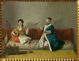 De heer Levett en mevrouw Glavany in Turkse klederdracht ...