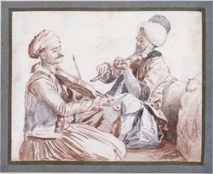 Twee Turkse musici met violen