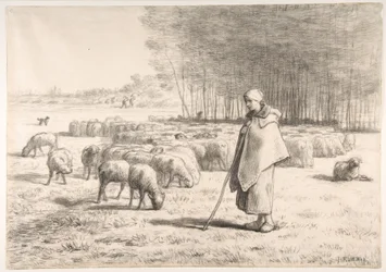 Een herderin met haar kudde