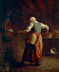 Vrouw die brood bakt, door Jean-François Millet (1814-1875), 55x46 cm.
