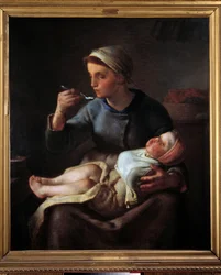 Vrouw die haar kind te eten geeft (schilderij door Jean Francois Millet)
