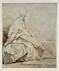 Studie van een gedrapeerde figuur in een kerkelijk kostuum ...