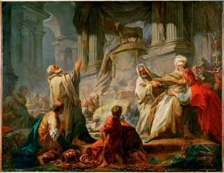 Jeroboam offert aan de afgoden (schilderij op doek)