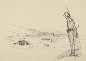 Langs de Marne, waarschijnlijk 1918 (krijt op papier)