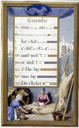 December en teken van Steenbok: we slachten het varken (facsimile van de Getijden van Anne van Bretagne)