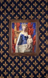 De voedende Maagd in een hermelijnen mantel afgebeeld als Agnes Sorel - (naar de Maagd van Antwerpen, door Jean Fouquet, circa 1452-1455)