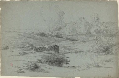 Een Rotsachtige Weide bij een Rivier