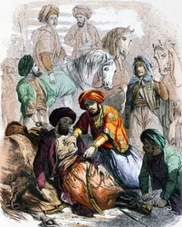 Ibrahim Pacha (1789-1848) zegent een stervende soldaat, tijdens de campagne tegen de wahhabieten