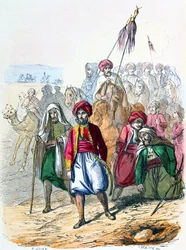 Ibrahim Pacha (1789-1848) loopt te voet met zijn troepen, tijdens de campagne tegen de wahhabieten