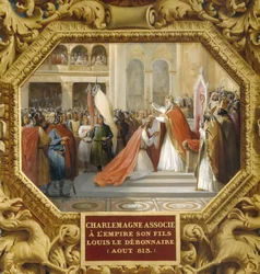 Karel de Grote kroont zijn zoon Lodewijk de Vrome in 813
