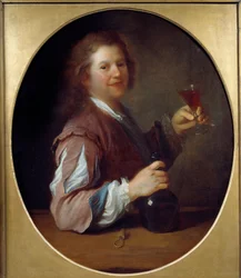 Portret van de kunstenaar als drinker. Schilderij door Jean Alexis Grimou (1680-1740) 1724