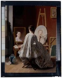 Portret van een kunstenaar die haar zelfportret schildert