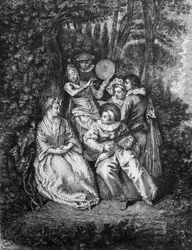 De Italiaanse Serenade (gegraveerd door Gerard Jean Baptiste Scotin, na Watteau)