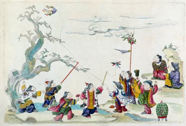 Tekening van een Chinese vaas: feest