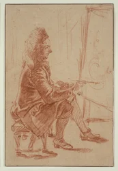 Een bebrilde schilder (mogelijk Claude Audran), c.1709 (rood krijt op buff gelegd papier, op crèmekleurig gelegde kaart)