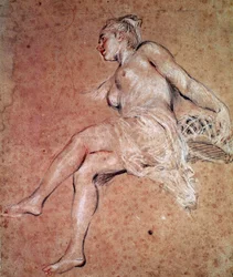 Flora. Allegorie van de zomer. Rood krijt en zwart potlood