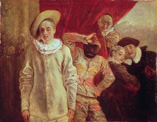 Harlekijn, Pierrot en Scapin, acteurs uit de Commedia dell