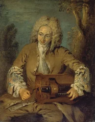 Man die een draailier speelt