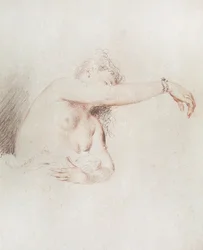Naakte vrouw met opgeheven arm