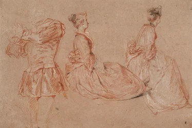 Studies van een fluitspeler en twee vrouwen, 1717