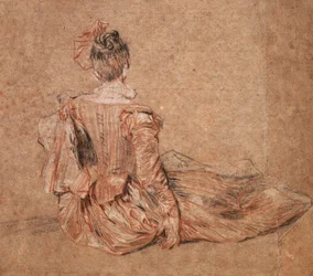 Studie van een vrouw van achteren gezien door Jean-Antoine Watteau, 1716-1718