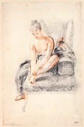 Jonge naakte vrouw die één voet in haar handen houdt, 1716-18