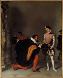 Don Pedro de Toledo, ambassadeur van Filips II, kust het zwaard van Hendrik IV (1553-1610) in het Louvre