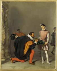 Don Pedro de Toledo kust het zwaard van de Franse koning Henri IV (schilderij op doek)
