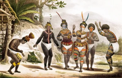 Missie van San José: dansende Zuid-Amerikaanse indianen, Brazilië