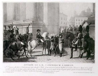 De intocht van Napoleon in Berlijn in oktober 1806, gegraveerd door Louis Jean Allais