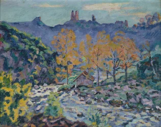 De molen van Brigand en de ruïnes van het kasteel van Crozant, Creuse, c.1900