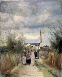 Klokkentoren in Argenteuil Weg naar de Kerk, 1870s