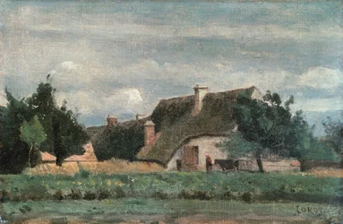Plattelandsscène, vrouw met een koe