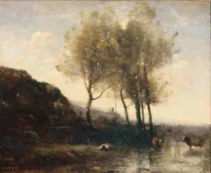 Koeherder rustend aan de voet van koele heuvels, c.1855-65