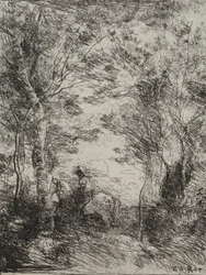 Ruiter in het bos, originele indruk 1854, gedrukt in 1921