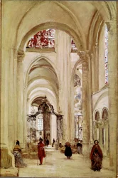 De kathedraal van Sens. Schilderij door Jean Baptiste Camille Corot (1796-1875) 1874. Dim. 61x40 cm. Parijs, Musée du Louvre