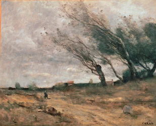 Le coup de vent, schilderij door Jean-Baptiste-Camille Corot (1854-1867)