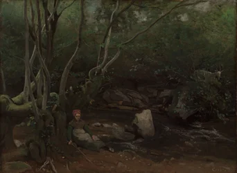 Lormes: Geitenmeisje zittend naast een stroom in een bos, 1842