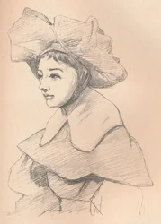 Portret van een Jonge Vrouw met een Grote Hoed, Mijn Hagar, ca. 1830