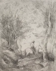 De grote cavalerist in het bos, originele indruk 1854, gedrukt in 1921