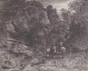 Twee reizigers in een bos Le Cavalier en forêt et le piéton, 1854