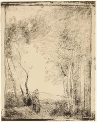 Jonge moeder aan de rand van het bos