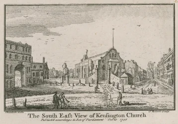 Het zuidoostelijke uitzicht van Kensington Church
